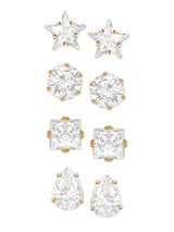 Women's Gold Tone Contemporary Cubic Zirconia Brass Stud Earrings - Set of 4