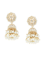 Women's Gold Tone Traditional Kundan and Pearls Jhumki Earring