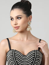 Women's Gold Tone Traditional Kundan and Pearls Jhumki Earring