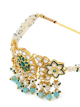 Women's Green Beads & Kundan Traditional Choker Necklace Earring & Ring Set-ZPFK11066