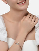 Women's Rose Gold Contemporary Cubic Zirconia Brass Kada Style Bracelet - Pack of 2