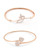 Women's Rose Gold Contemporary Cubic Zirconia Brass Kada Style Bracelet - Pack of 2