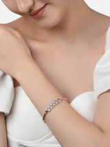 Women's Rose Gold Contemporary Cubic Zirconia Brass Kada Style Bracelet - Pack of 2