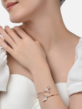 Women's Rose Gold Contemporary Cubic Zirconia Brass Kada Style Bracelet - Pack of 2