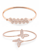 Women's Rose Gold Contemporary Cubic Zirconia Brass Kada Style Bracelet - Pack of 2