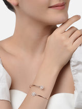 Women's Rose Gold Contemporary Cubic Zirconia Brass Kada Style Bracelet - Set of 2