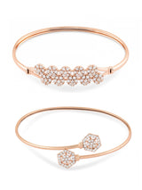 Women's Rose Gold Contemporary Cubic Zirconia Brass Kada Style Bracelet - Set of 2