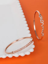 Women's Set of 2 Rose Gold Contemporary Cubic Zirconia Brass Kada Style Bracelet-ZPFK11118