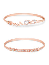 Women's Set of 2 Rose Gold Contemporary Cubic Zirconia Brass Kada Style Bracelet-ZPFK11118