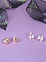 Women's Rose Gold Contemporary Cubic Zirconia Brass Stud Earrings - Pack of 2