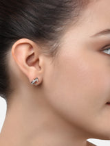 Women's Rose Gold Contemporary Cubic Zirconia Brass Stud Earrings - Pack of 2