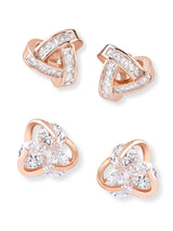 Women's Rose Gold Contemporary Cubic Zirconia Brass Stud Earrings - Pack of 2
