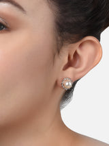 Women's Rose Gold Tone Contemporary Cubic Zirconia Brass Stud Earrings - Set of 2