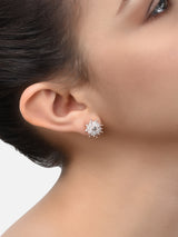 Women's Rose Gold Tone Contemporary Cubic Zirconia Brass Stud Earrings - Set of 2