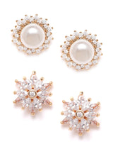 Women's Rose Gold Tone Contemporary Cubic Zirconia Brass Stud Earrings - Set of 2