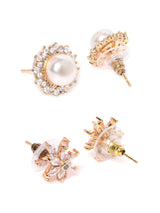 Women's Rose Gold Tone Contemporary Cubic Zirconia Brass Stud Earrings - Set of 2