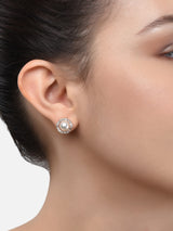 Women's Gold Tone Contemporary Cubic Zirconia Brass Stud Earrings - Pack of 2