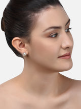 Women's Gold Tone Contemporary Cubic Zirconia Brass Stud Earrings - Pack of 2