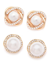 Women's Gold Tone Contemporary Cubic Zirconia Brass Stud Earrings - Pack of 2