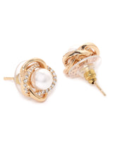 Women's Gold Tone Contemporary Cubic Zirconia Brass Stud Earrings - Pack of 2
