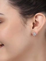 Women's Combo of 2 Rose Gold & Gold Tone Contemporary Cubic Zirconia Brass Stud & Hoop Earrings-ZPFK11161