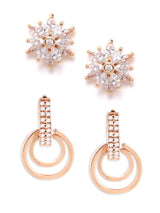 Women's Combo of 2 Rose Gold & Gold Tone Contemporary Cubic Zirconia Brass Stud & Hoop Earrings-ZPFK11161