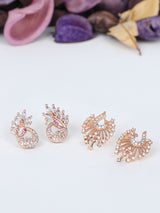 Women's Combo of 2 Rose Gold Dazzling Cubic Zirconia Contemporary Brass Stud Earrings-ZPFK11168