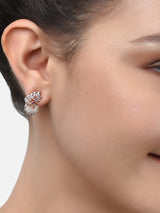 Women's Combo of 2 Rose Gold Dazzling Cubic Zirconia Contemporary Brass Stud Earrings-ZPFK11168