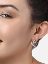 Women's Combo of 2 Rose Gold Dazzling Cubic Zirconia Contemporary Brass Stud Earrings-ZPFK11168