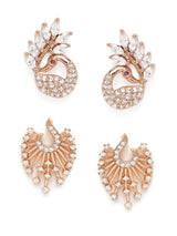 Women's Combo of 2 Rose Gold Dazzling Cubic Zirconia Contemporary Brass Stud Earrings-ZPFK11168