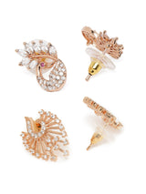 Women's Combo of 2 Rose Gold Dazzling Cubic Zirconia Contemporary Brass Stud Earrings-ZPFK11168
