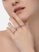 Women's Rose Gold Contemporary Cubic Zirconia Brass Rings - Set of 3