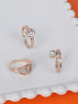 Women's Rose Gold Contemporary Cubic Zirconia Brass Rings - Set of 3