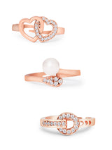 Women's Rose Gold Contemporary Cubic Zirconia Brass Rings - Set of 3