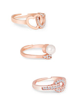 Women's Rose Gold Contemporary Cubic Zirconia Brass Rings - Set of 3