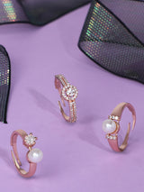 Women's Rose Gold Contemporary Cubic Zirconia Brass Rings - Pack of 3