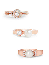 Women's Rose Gold Contemporary Cubic Zirconia Brass Rings - Pack of 3