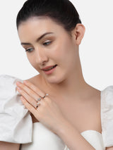 Women's Rose Gold Contemporary Cubic Zirconia Brass Rings - Pack of 3