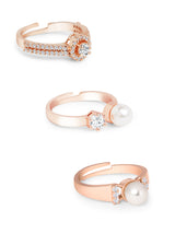Women's Rose Gold Contemporary Cubic Zirconia Brass Rings - Pack of 3