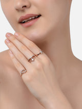 Women's Combo of 3 Rose Gold Contemporary Cubic Zirconia Brass Rings-ZPFK11178