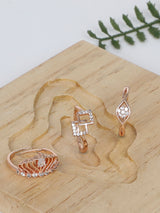 Women's Combo of 3 Rose Gold Contemporary Cubic Zirconia Brass Rings-ZPFK11178