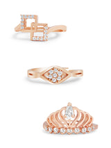 Women's Combo of 3 Rose Gold Contemporary Cubic Zirconia Brass Rings-ZPFK11178
