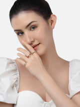 Women's Combo of 3 Rose Gold Contemporary Cubic Zirconia Brass Rings-ZPFK11178