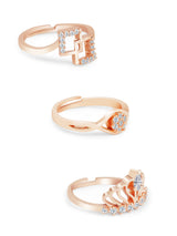 Women's Combo of 3 Rose Gold Contemporary Cubic Zirconia Brass Rings-ZPFK11178