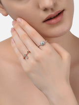Women's Rose Gold Contemporary Cubic Zirconia Brass Rings - Pack of 2