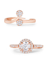 Women's Rose Gold Contemporary Cubic Zirconia Brass Rings - Pack of 2