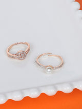 Women's Combo of 2 Rose Gold Contemporary Cubic Zirconia Brass Rings-ZPFK11194