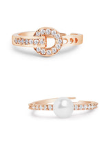 Women's Combo of 2 Rose Gold Contemporary Cubic Zirconia Brass Rings-ZPFK11194