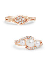 Women's Combo of 2 Rose Gold Contemporary Cubic Zirconia Brass Rings-ZPFK11195