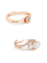 Women's Combo of 2 Rose Gold Contemporary Cubic Zirconia Brass Rings-ZPFK11195